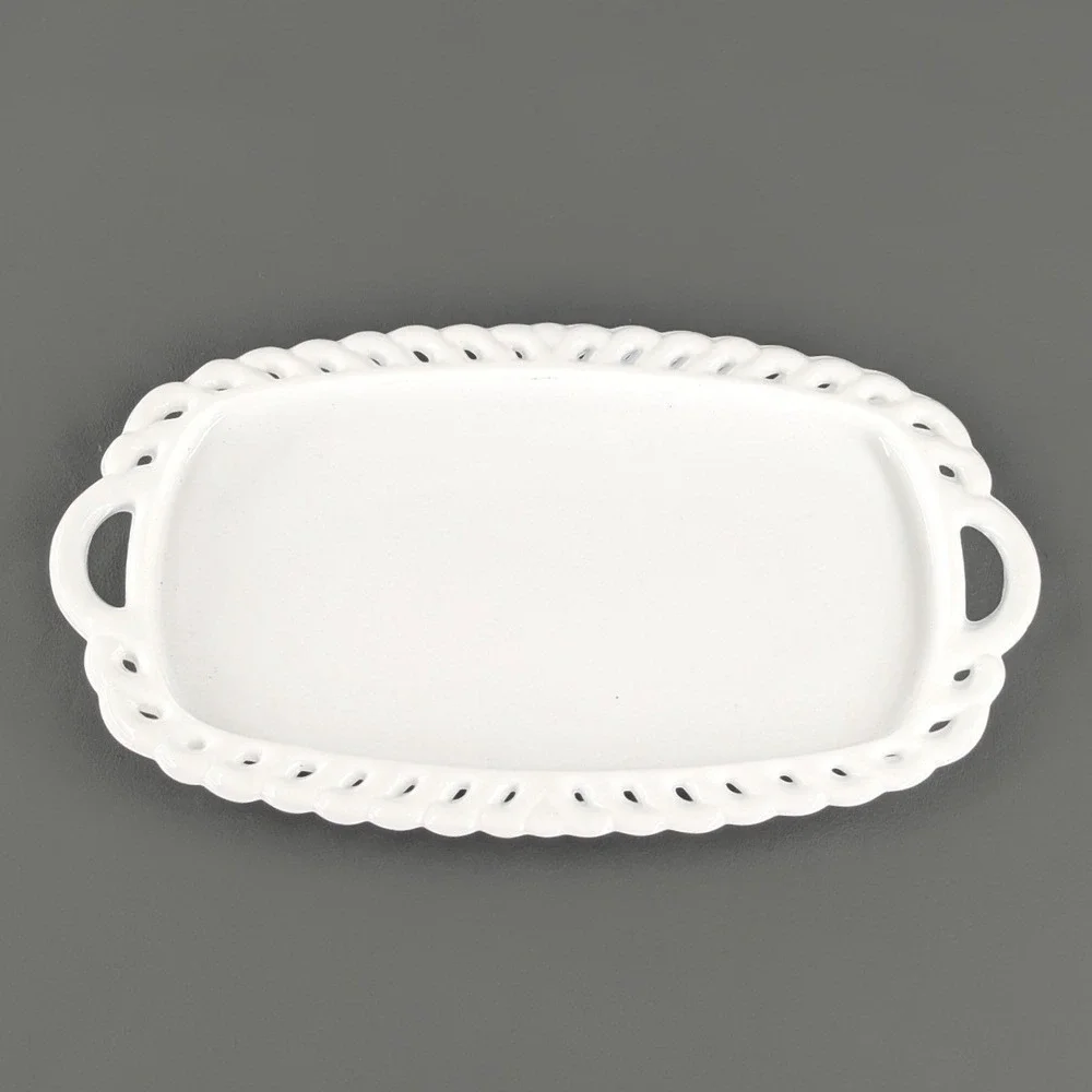 Vintage White Milk Glass Reticulated Edge Serving Tray Platter 8.75x5.25